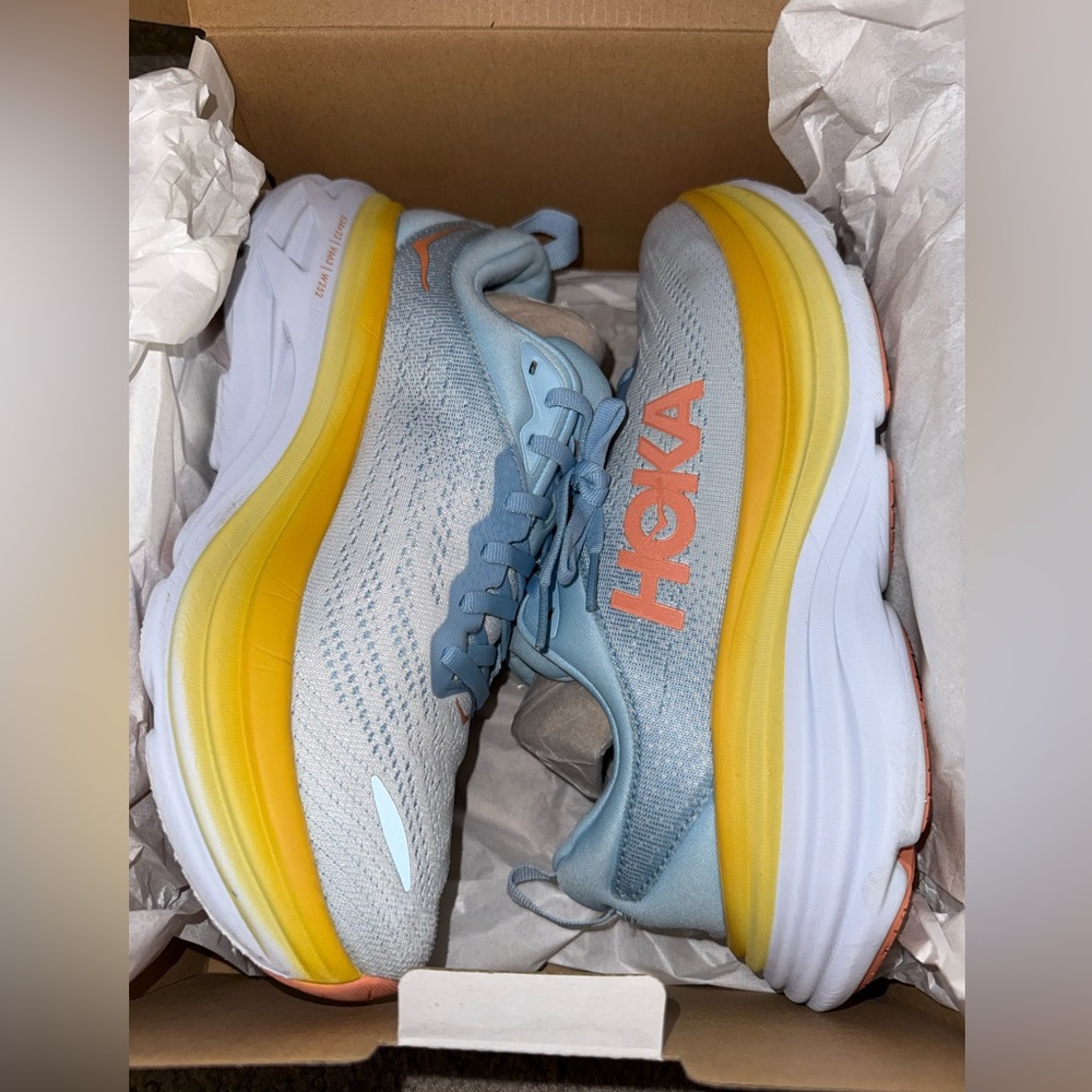 HOKA ONE Bondi 8 Womens Running Shoe, Summer Song Country Air, Size 8.5B